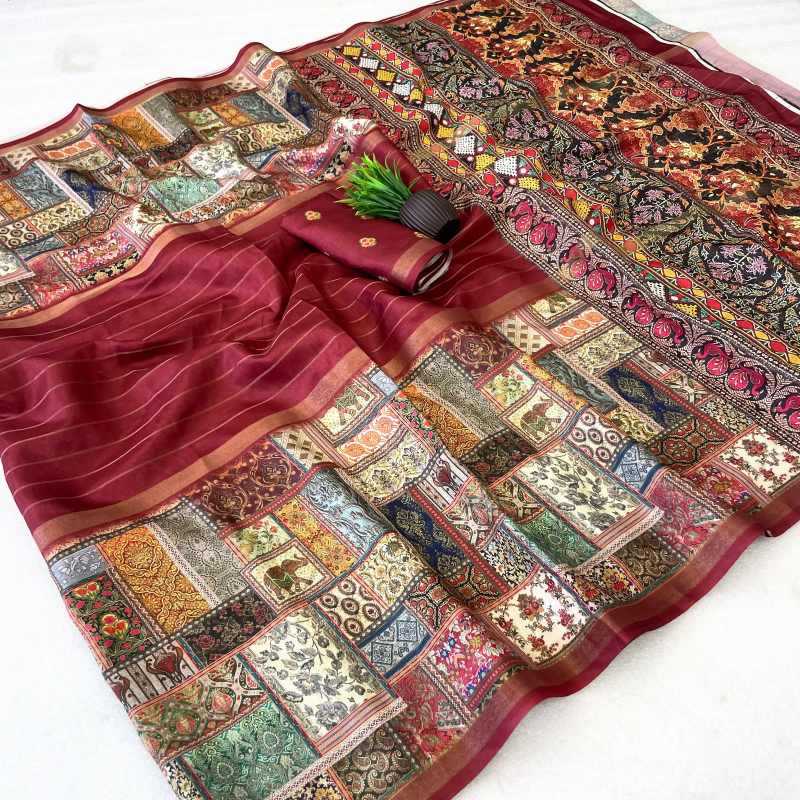 Dola Silk Printed Saree in White