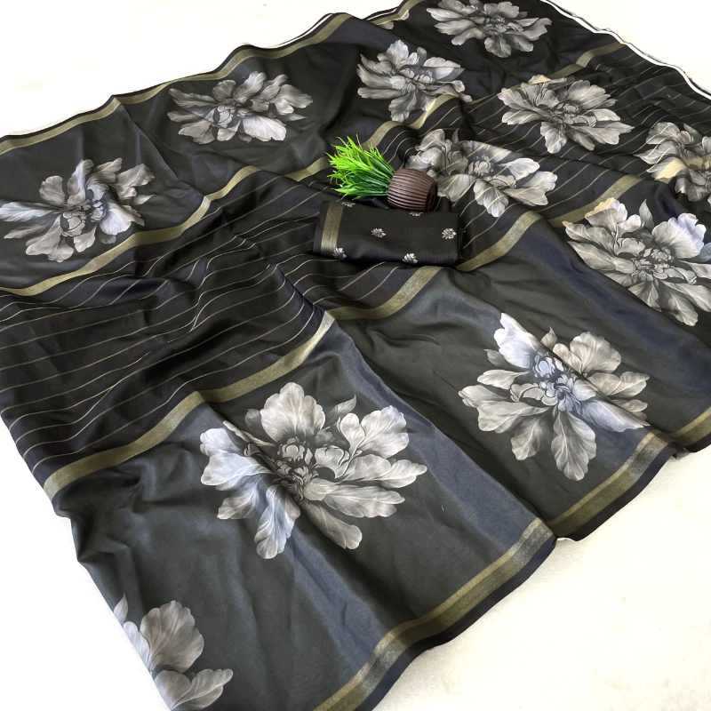 Dola Silk Printed Saree in White