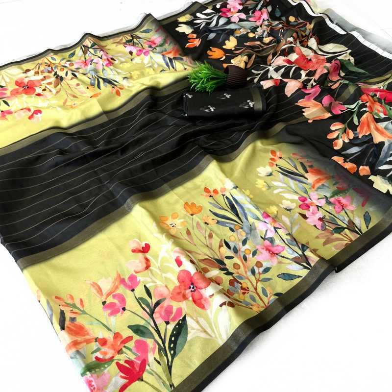 Dola Silk Printed Saree in White