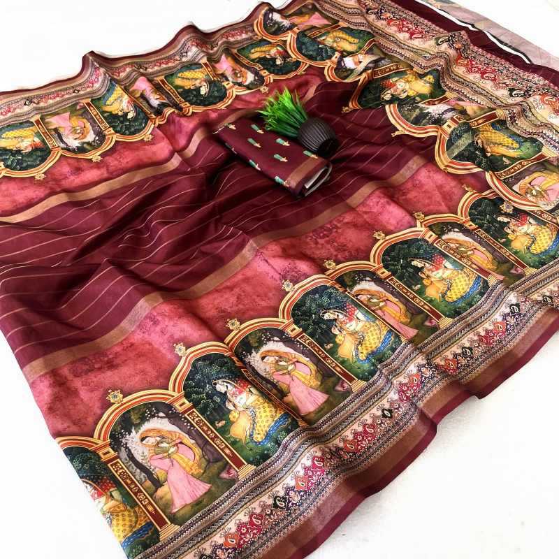 Dola Silk Printed Saree in White
