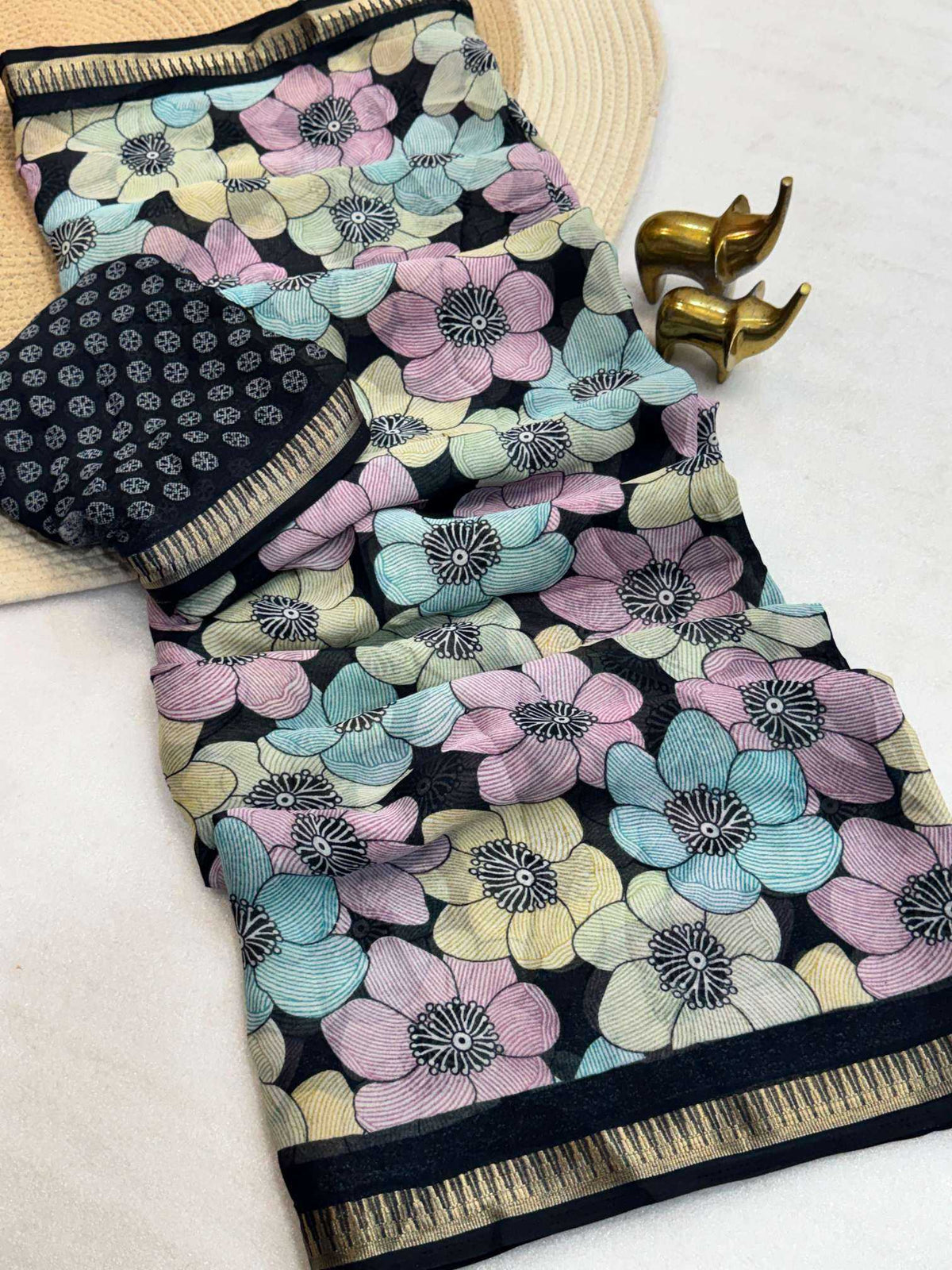 Dull Moss Designer Saree