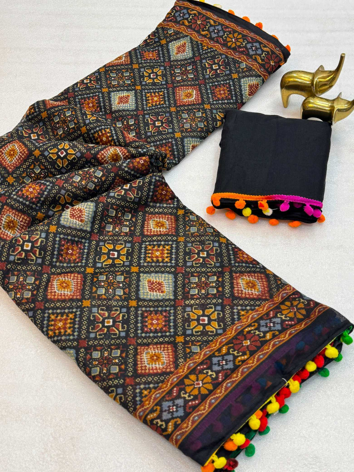 Ikkat Cotton Printed Saree