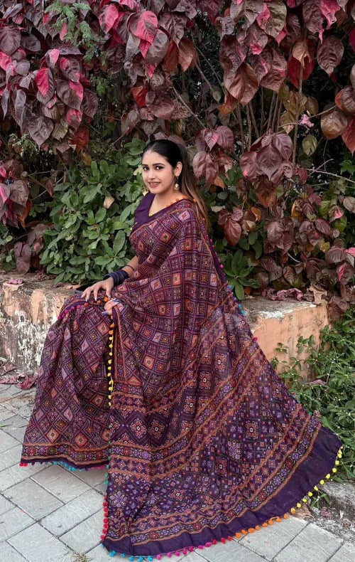 Ikkat Cotton Printed Saree