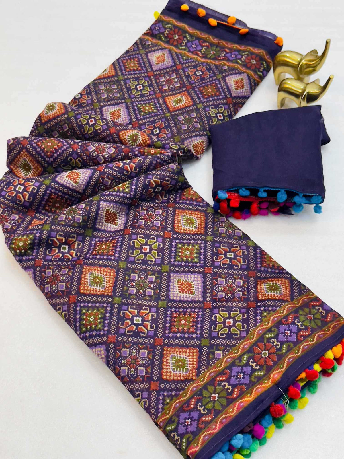 Ikkat Cotton Printed Saree