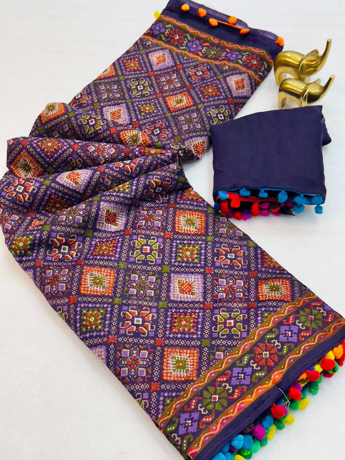 Ikkat Cotton Printed Saree