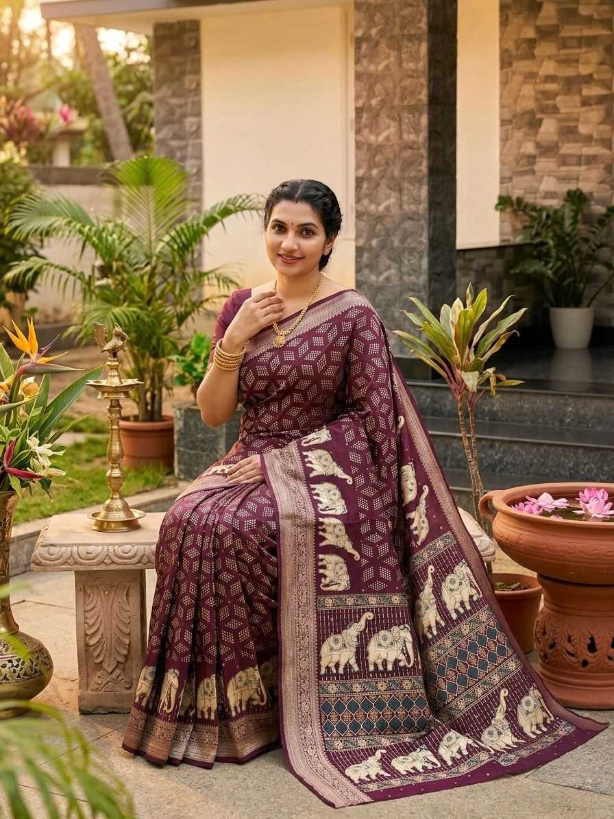 Indumati Chinon Silk Traditional Saree