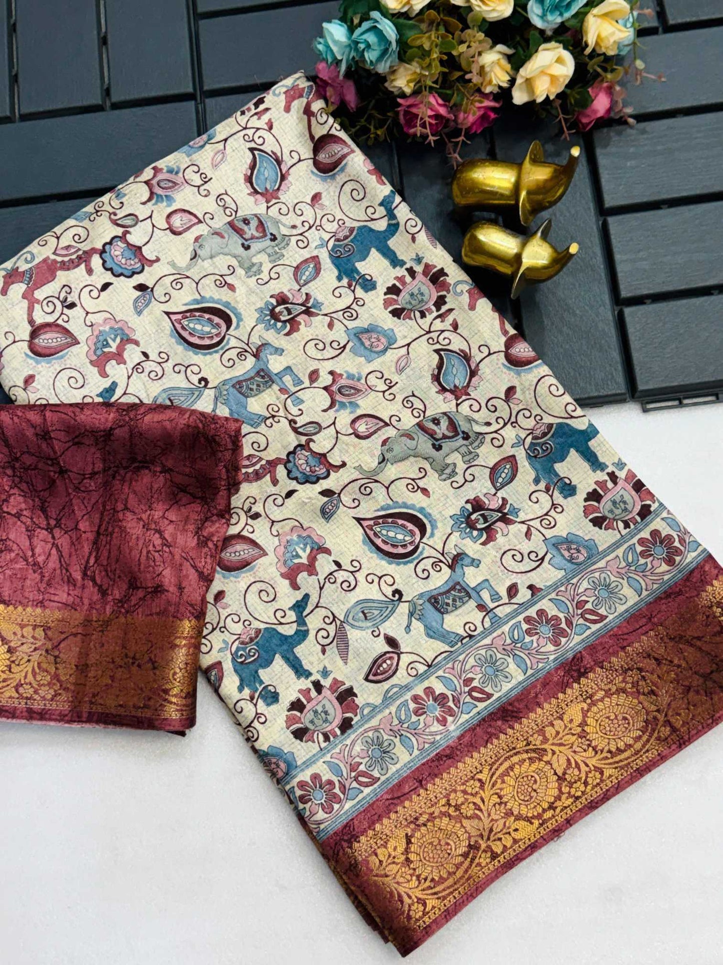 Soft Dola Kalamkari Saree
