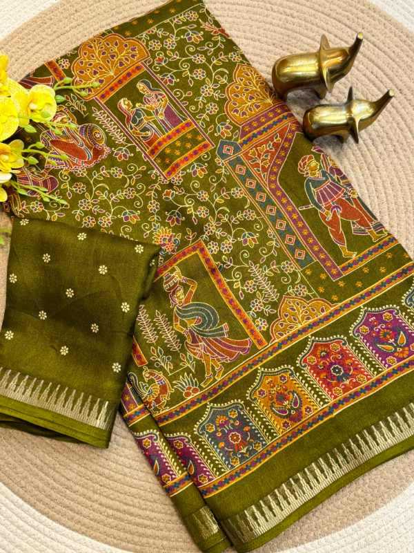 Dull Moss Designer Saree