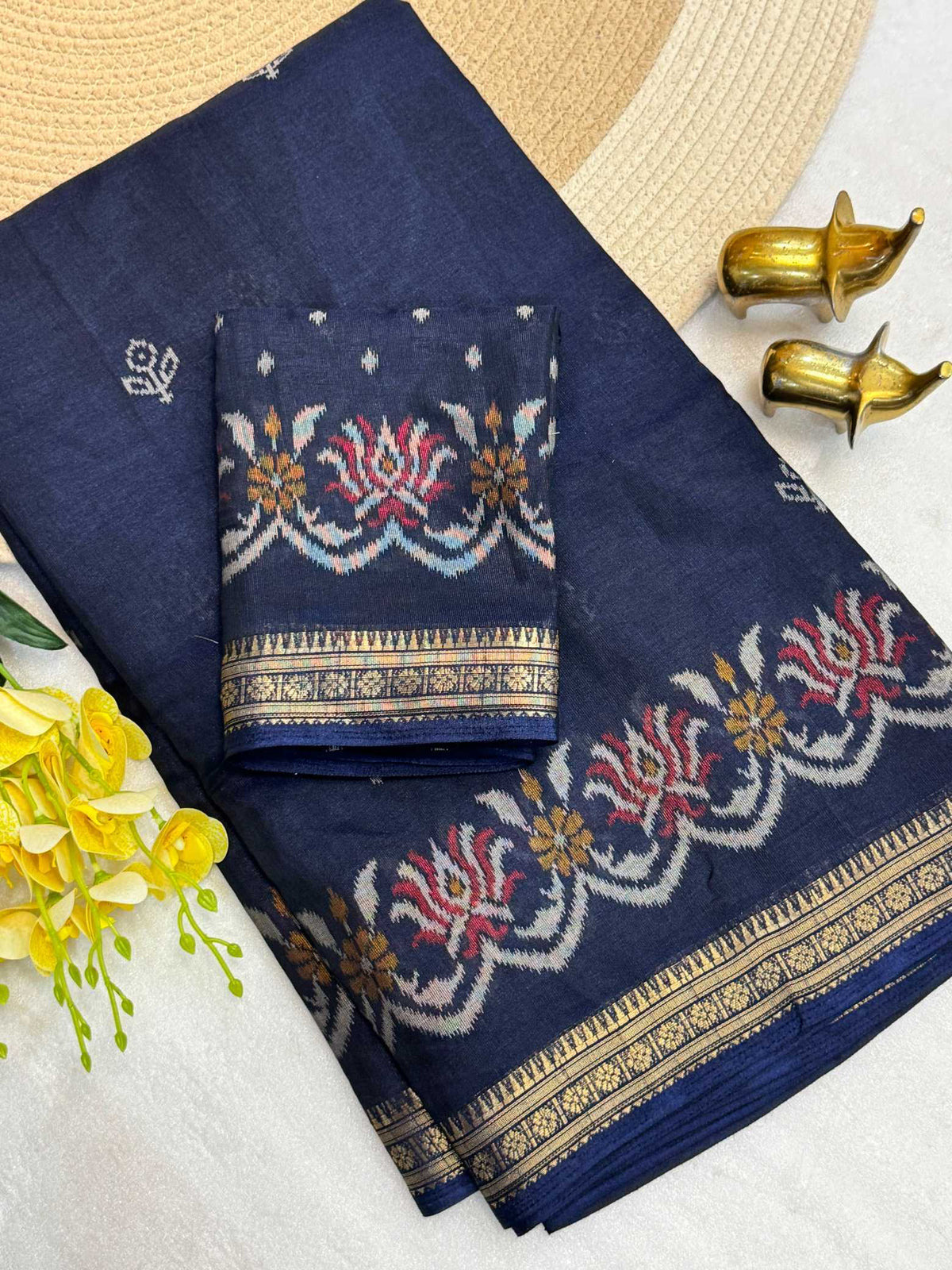 Cotton Printed Saree in Brown Bramble