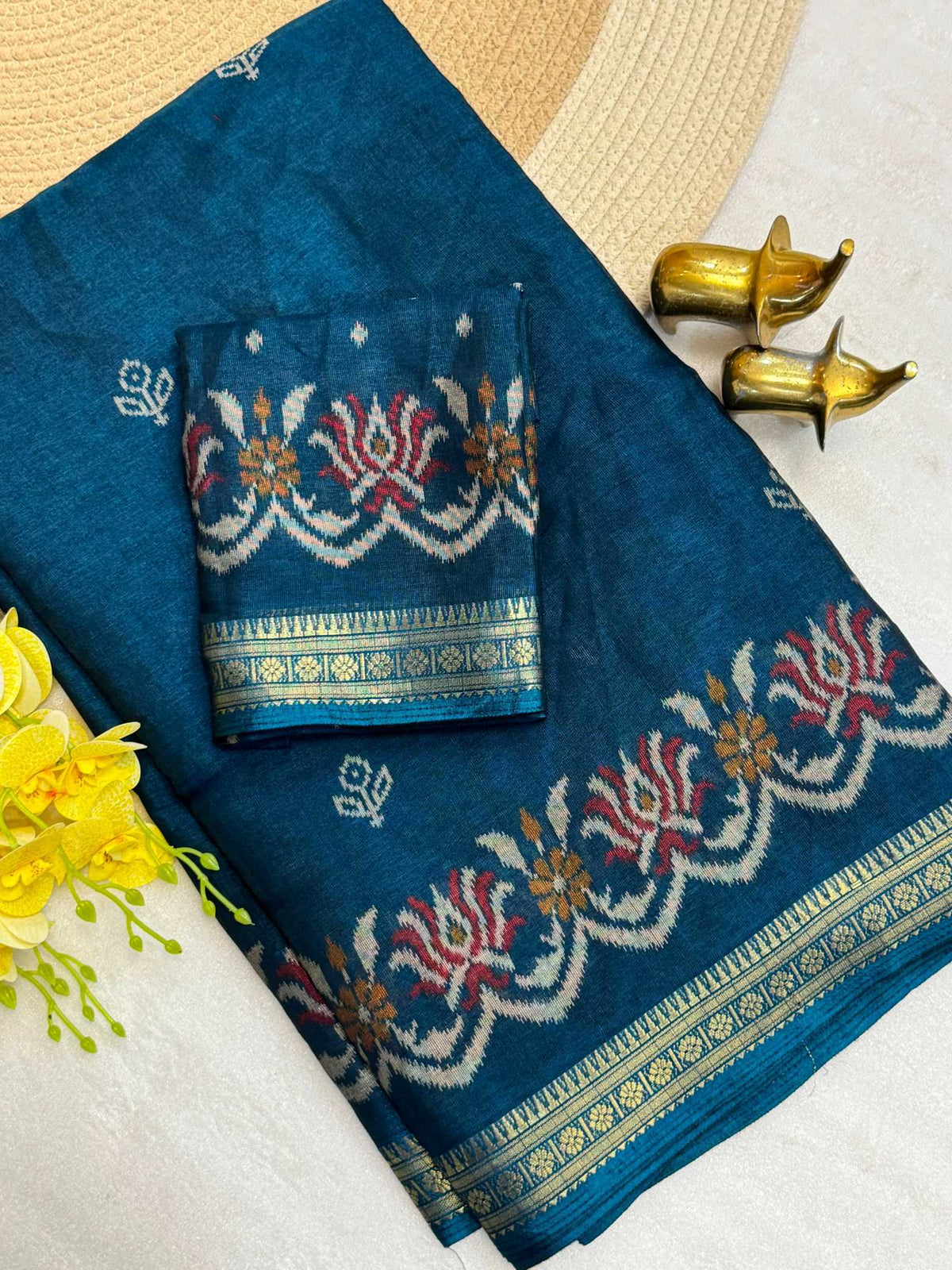 Cotton Printed Saree in Brown Bramble