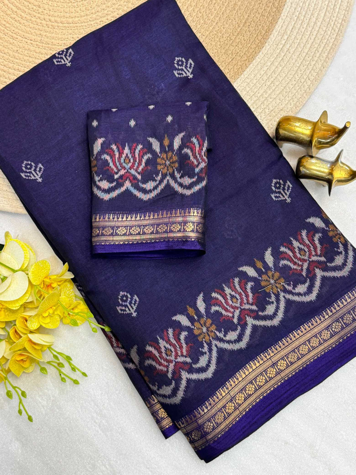Cotton Printed Saree in Brown Bramble