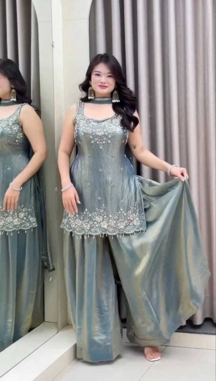 Satin Embroidery Suit