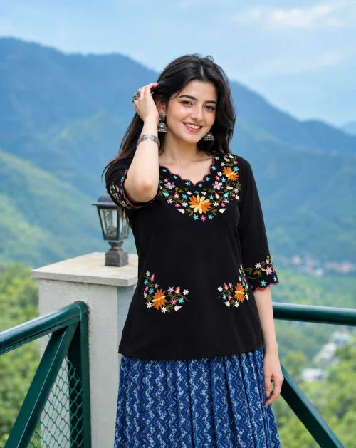 Rayon Designer Kurti in Black