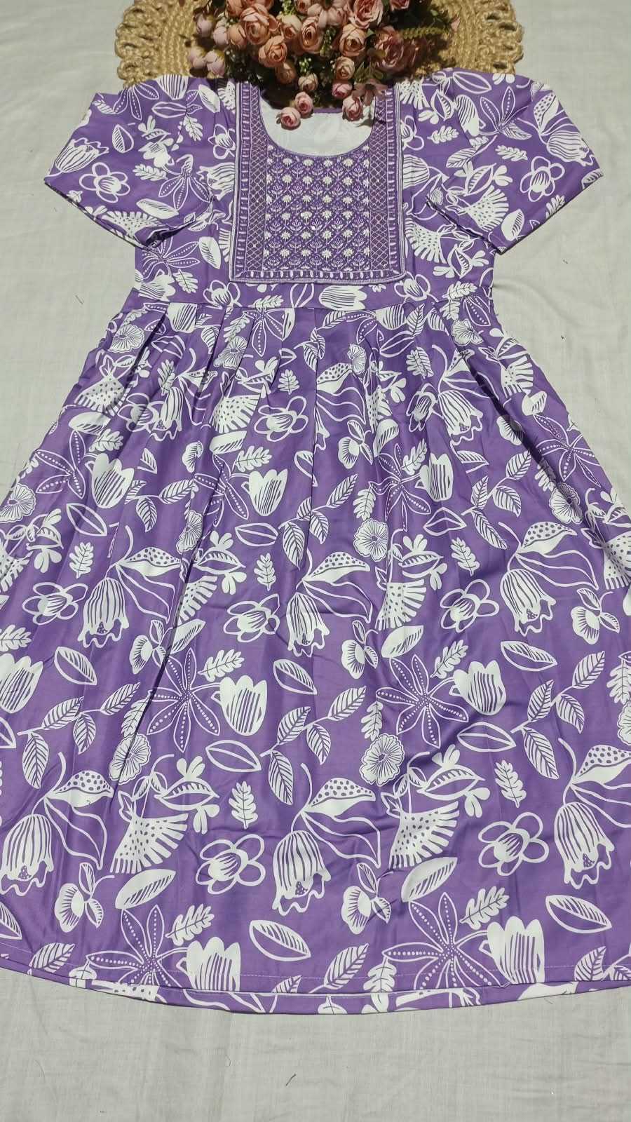 Rayon Printed Gown in Sky Blue