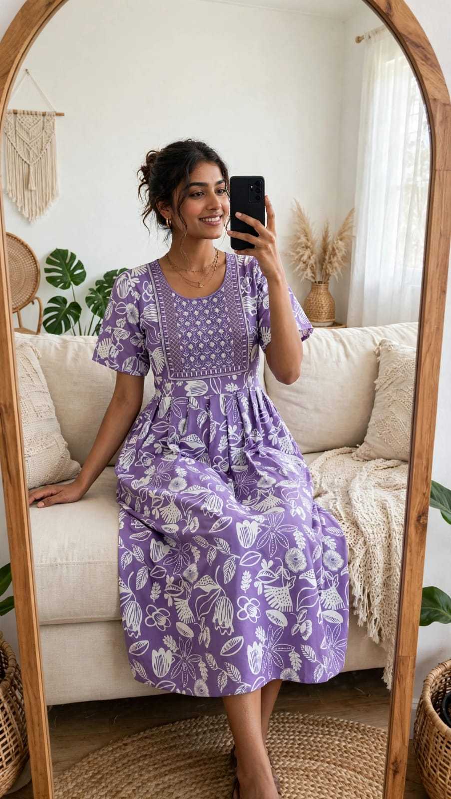 Rayon Printed Gown in Sky Blue