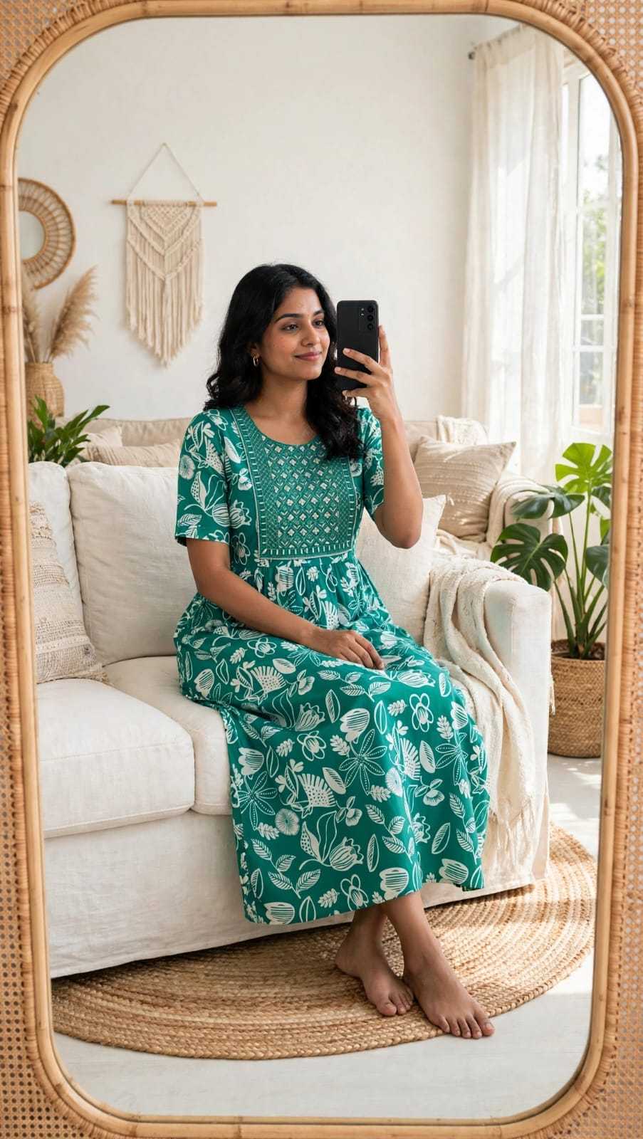 Rayon Printed Gown in Sky Blue