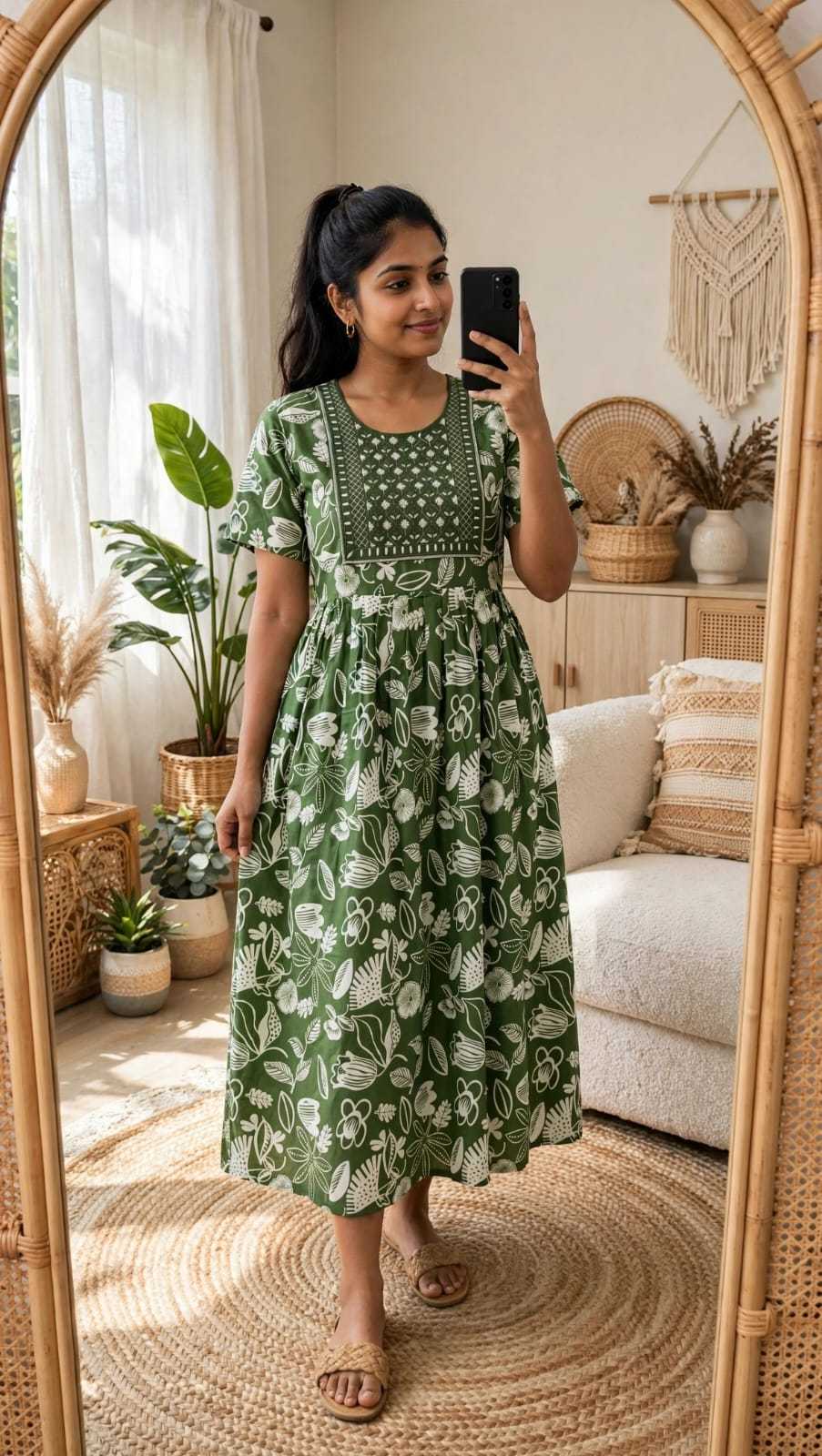 Rayon Printed Gown in Sky Blue
