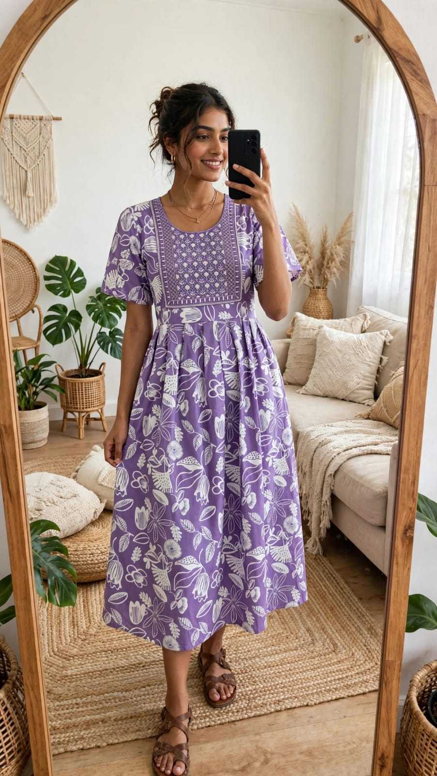 Rayon Printed Gown in Sky Blue