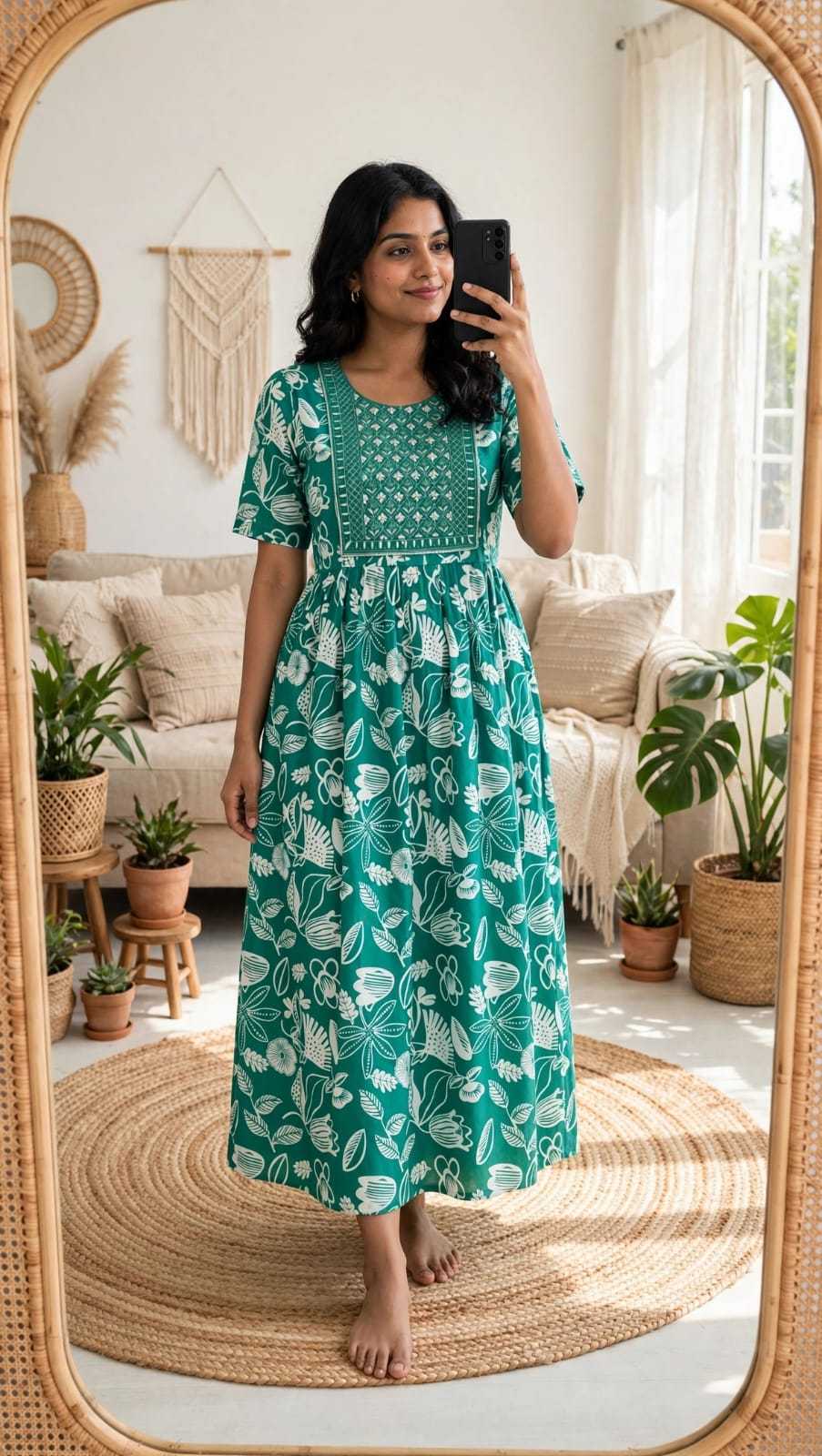 Rayon Printed Gown in Sky Blue