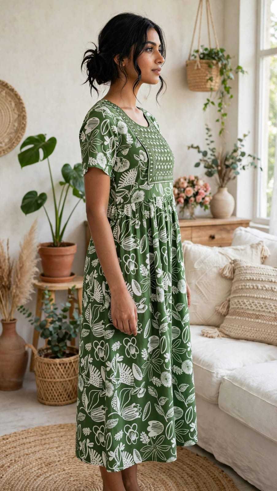 Rayon Printed Gown in Sky Blue