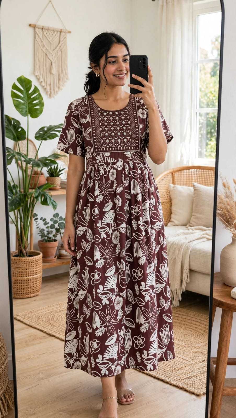 Rayon Printed Gown in Sky Blue