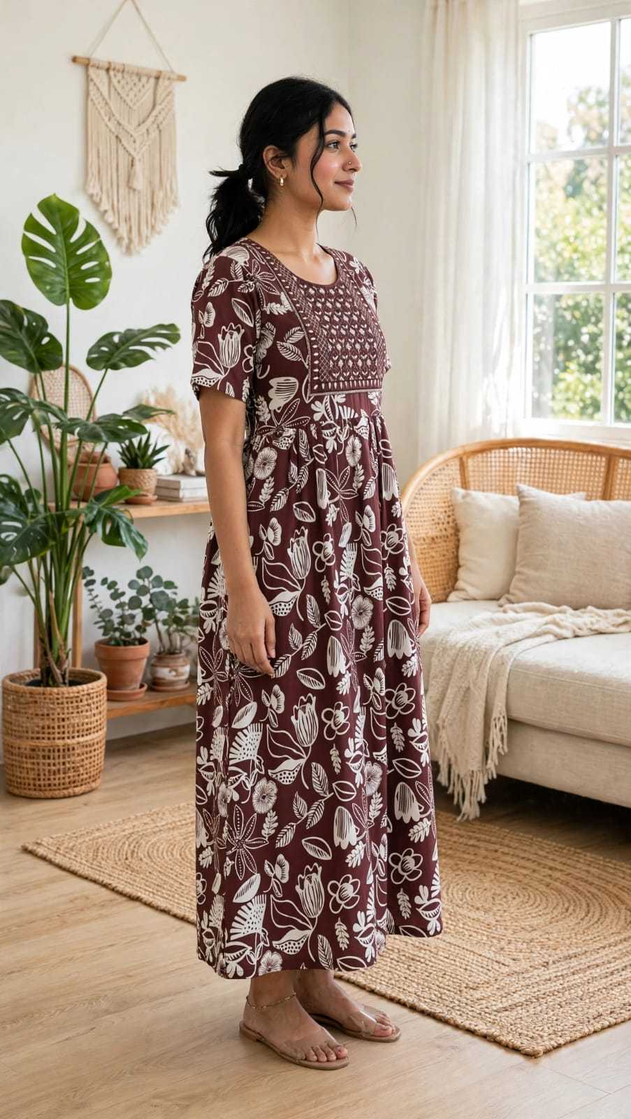 Rayon Printed Gown in Sky Blue