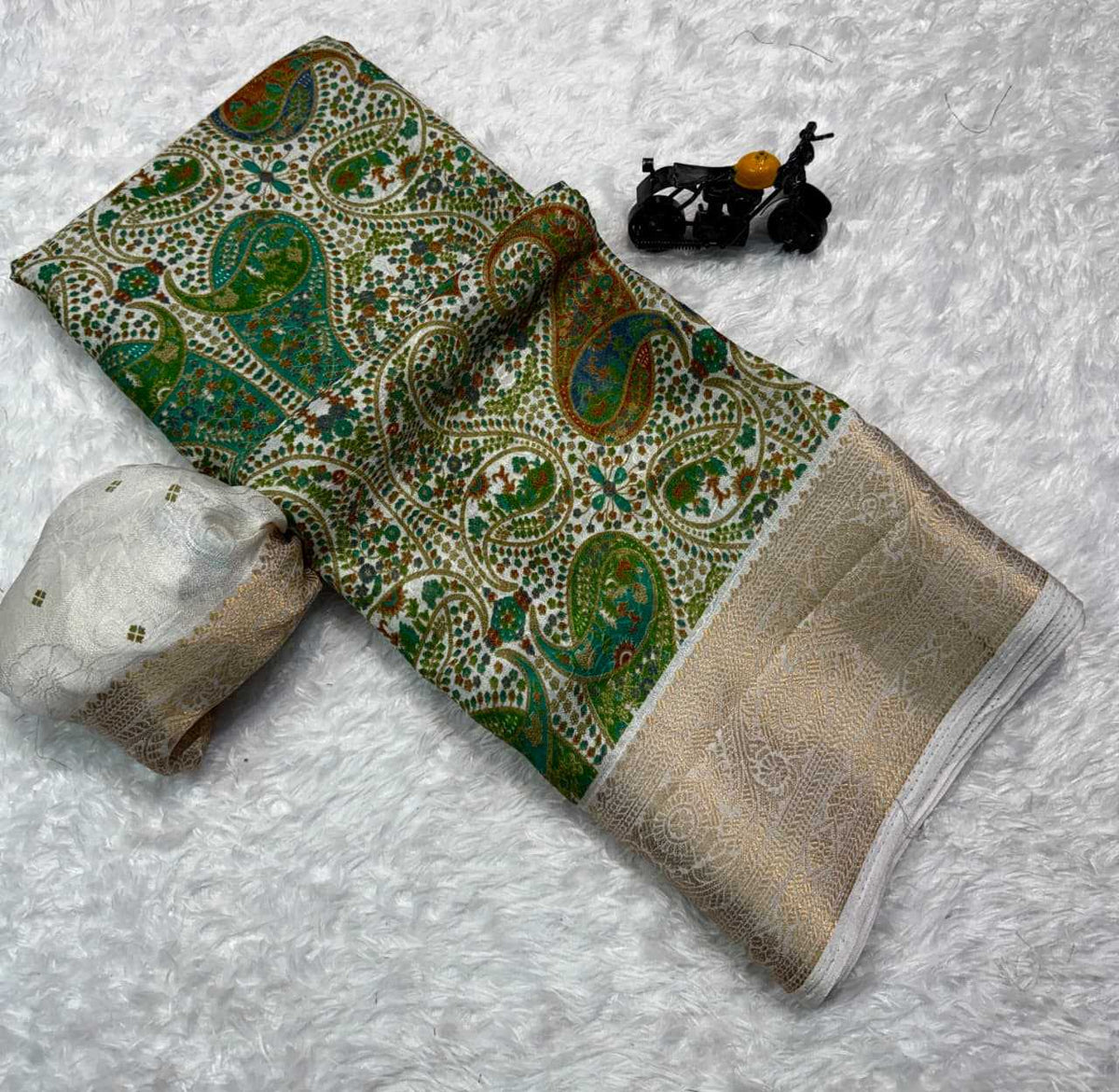 Platinum Premium Georgette Designer Saree in Granite Green