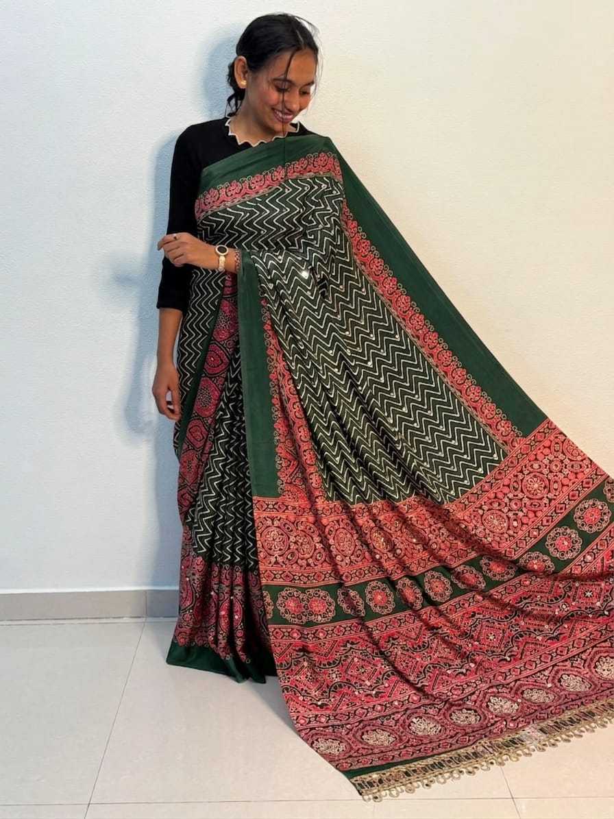 Satin Ajrakh Saree