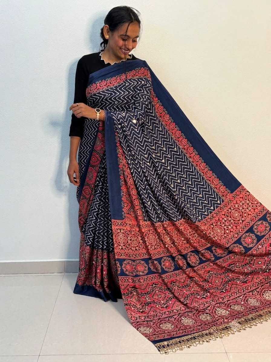Satin Ajrakh Saree