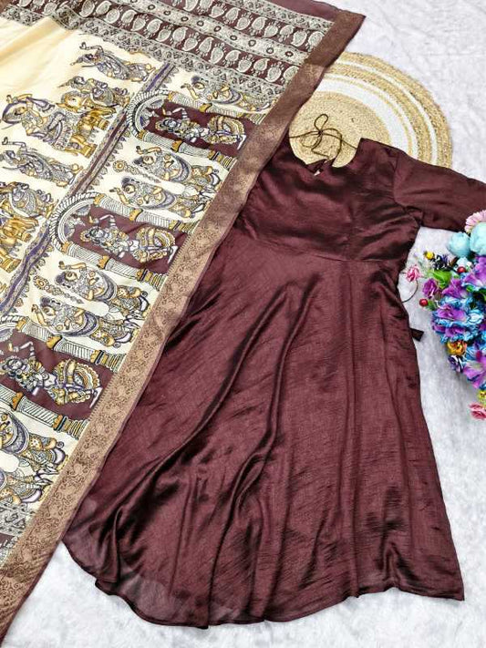 Plain Vichitra Silk Anarkali Suit