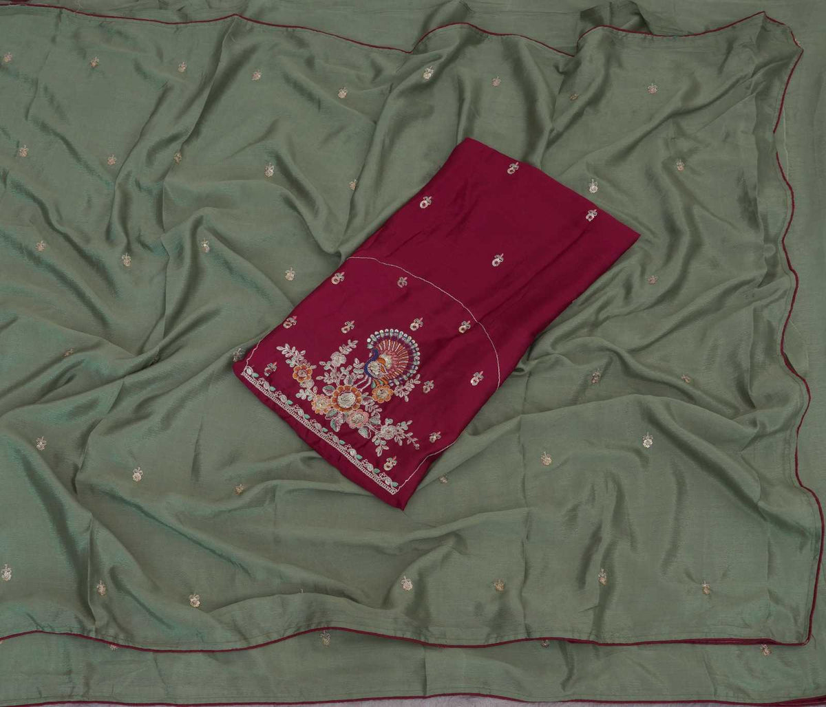Chinon Designer Saree in Light Green