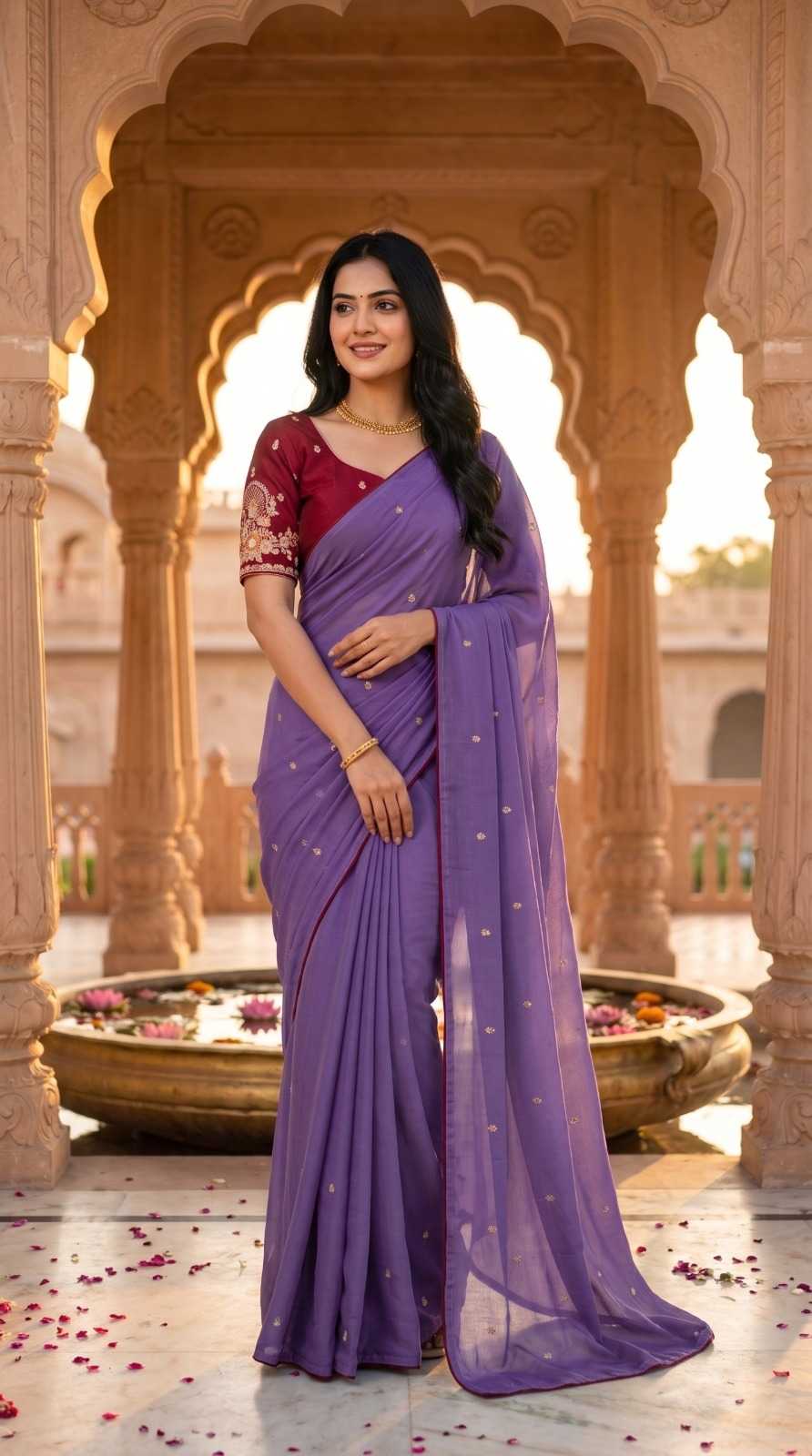 Chinon Designer Saree in Light Green
