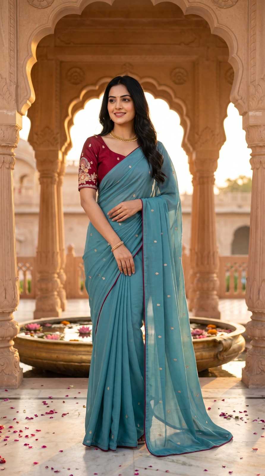 Chinon Designer Saree in Light Green