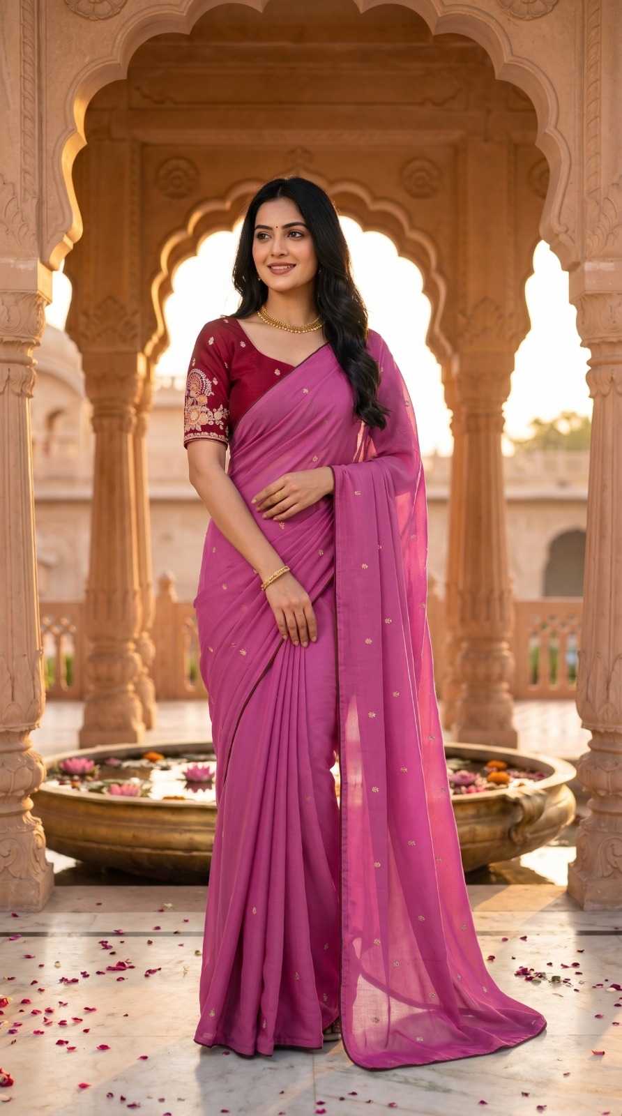 Chinon Designer Saree in Light Green