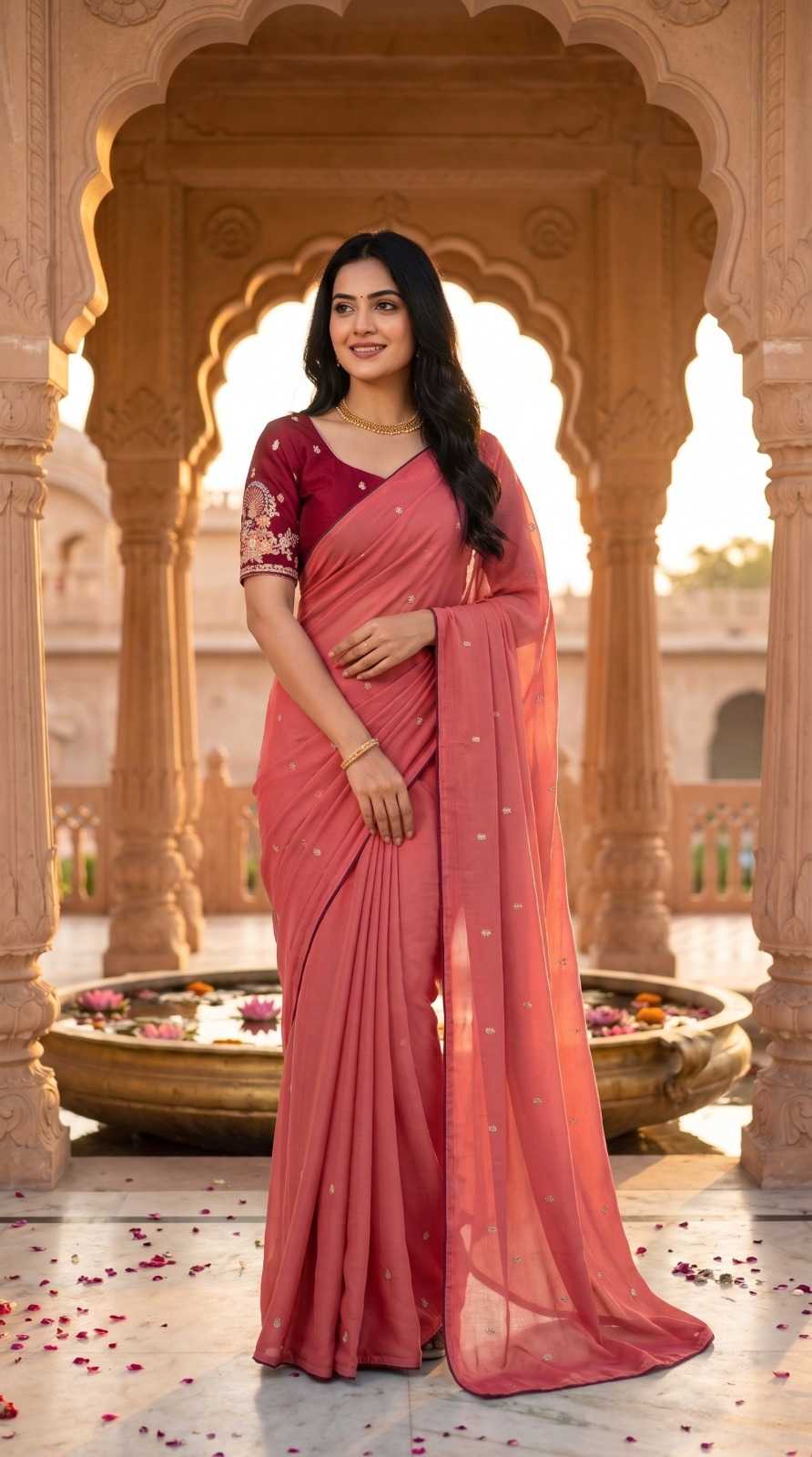 Chinon Designer Saree in Light Green