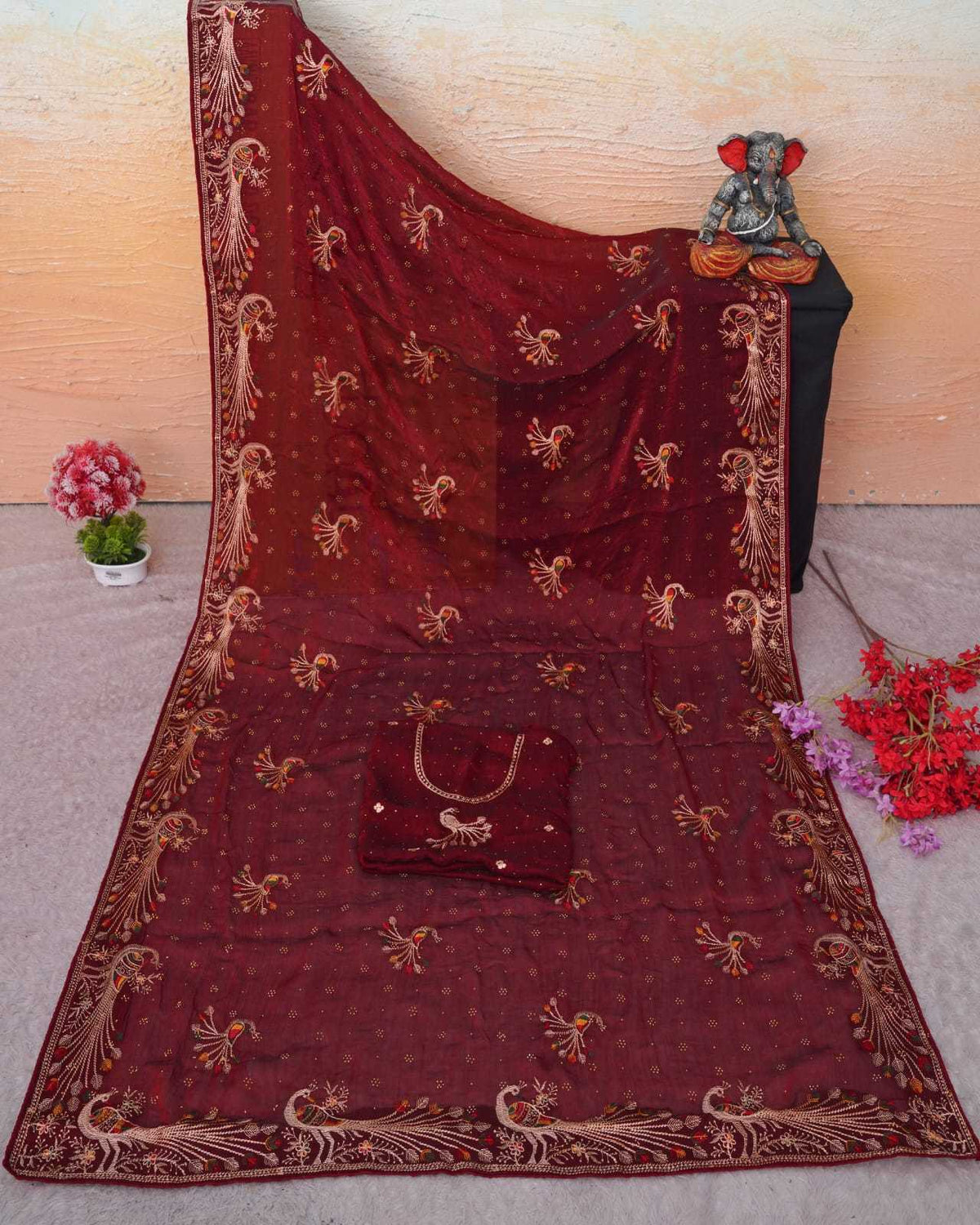 Chiffon Designer Saree in Brown