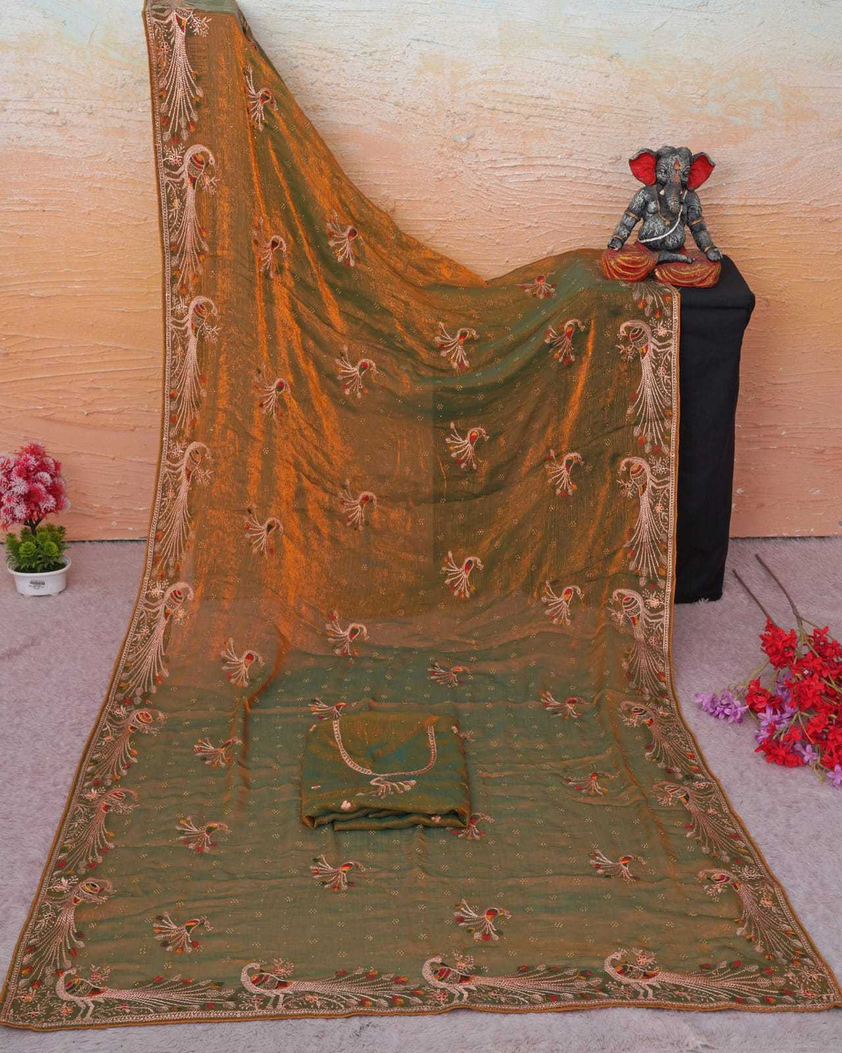 Chiffon Designer Saree in Brown