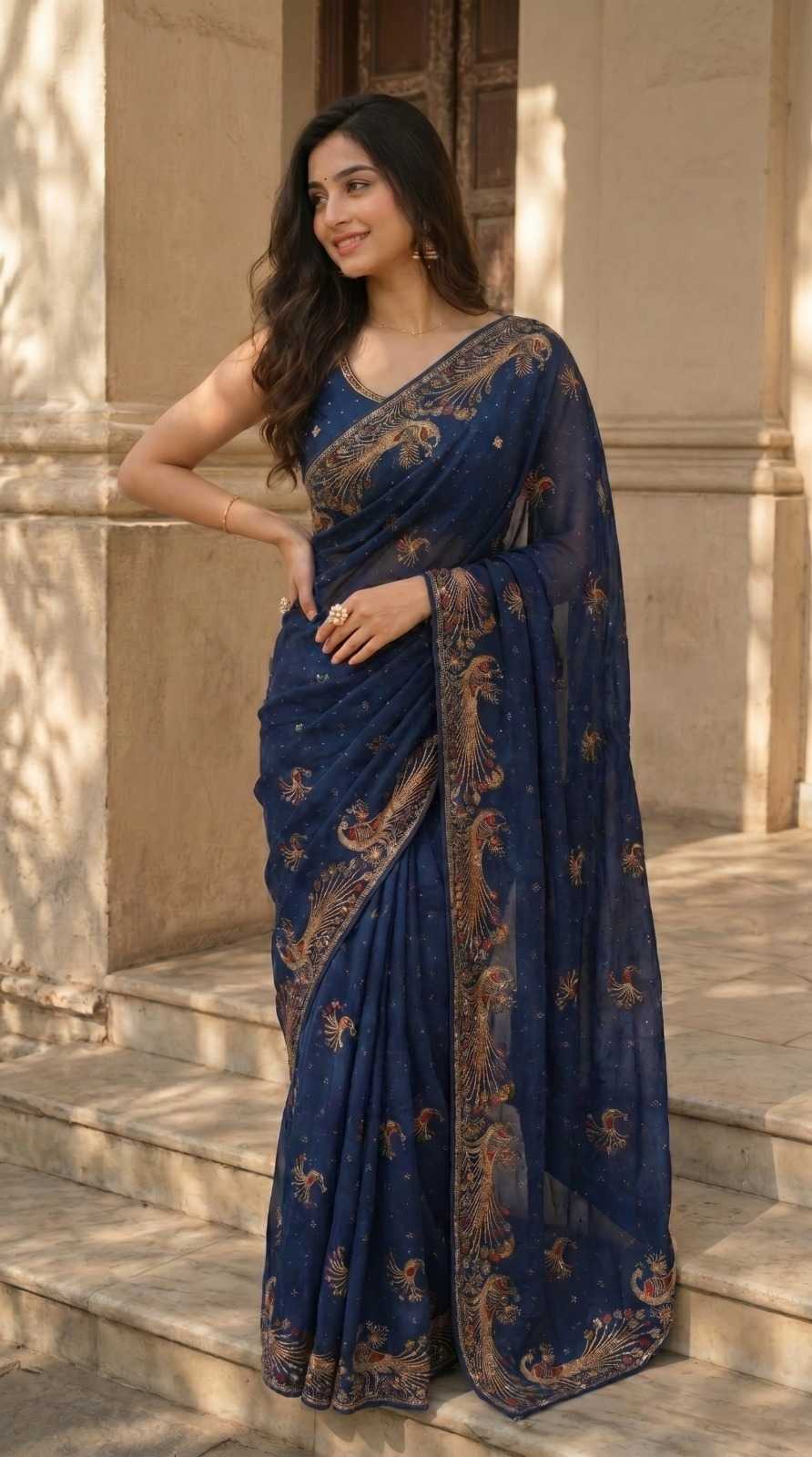 Chiffon Designer Saree in Brown