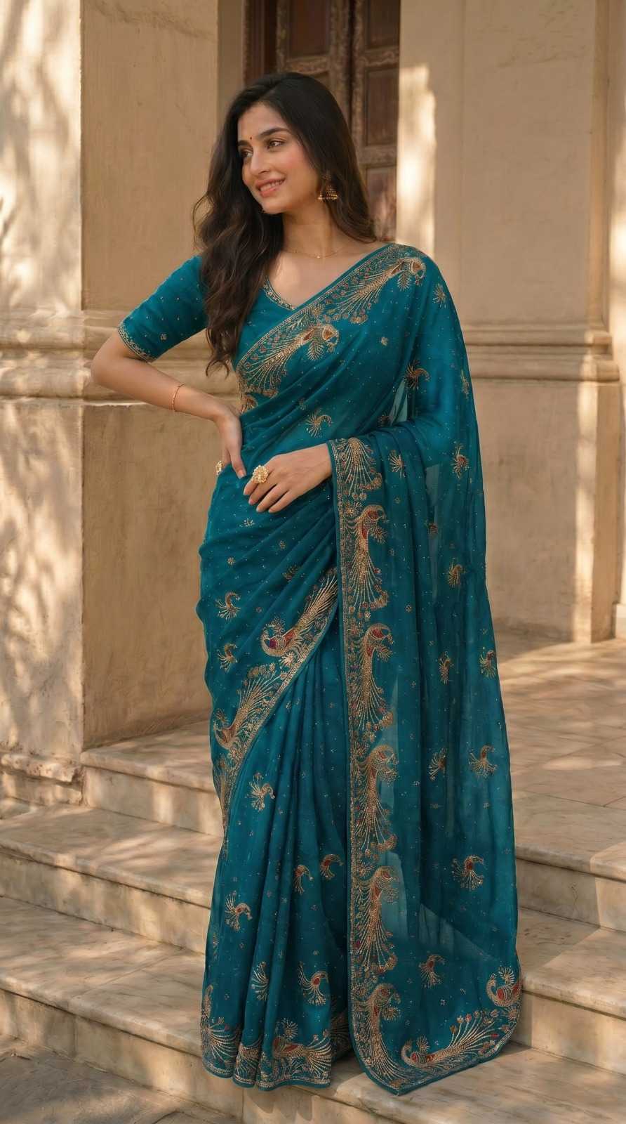 Chiffon Designer Saree in Brown