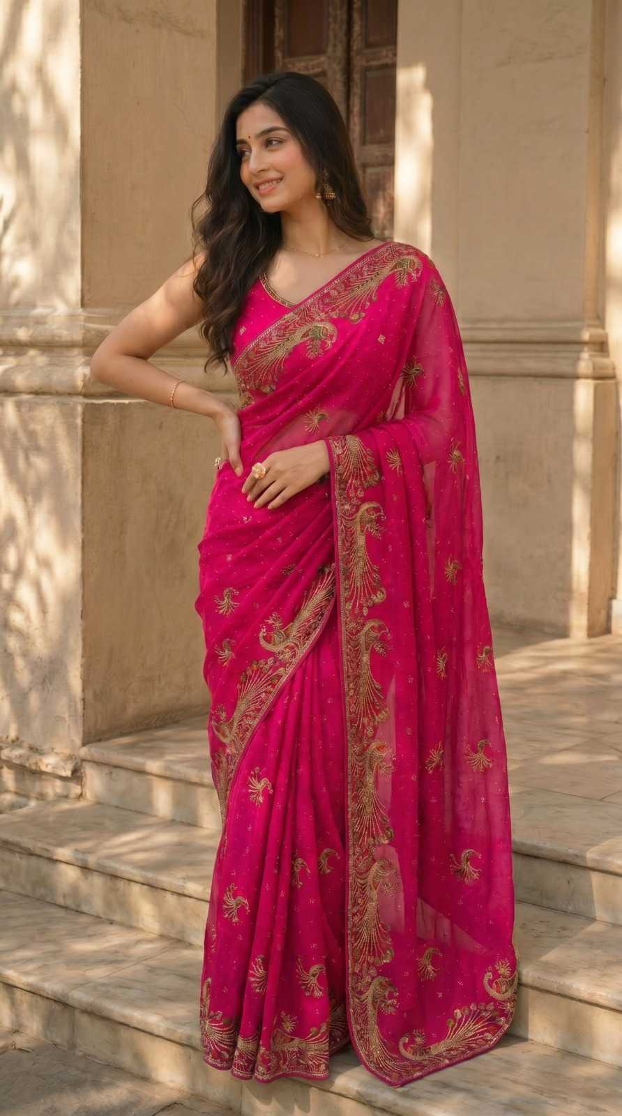Chiffon Designer Saree in Brown