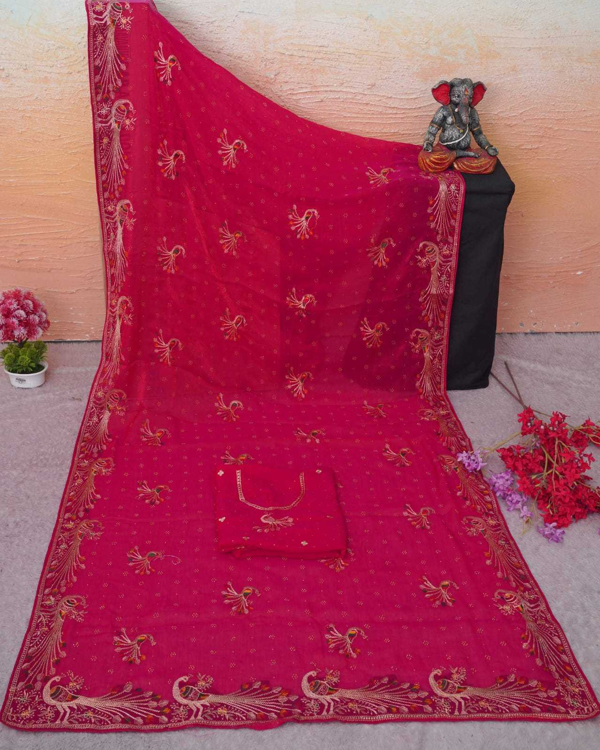 Chiffon Designer Saree in Brown