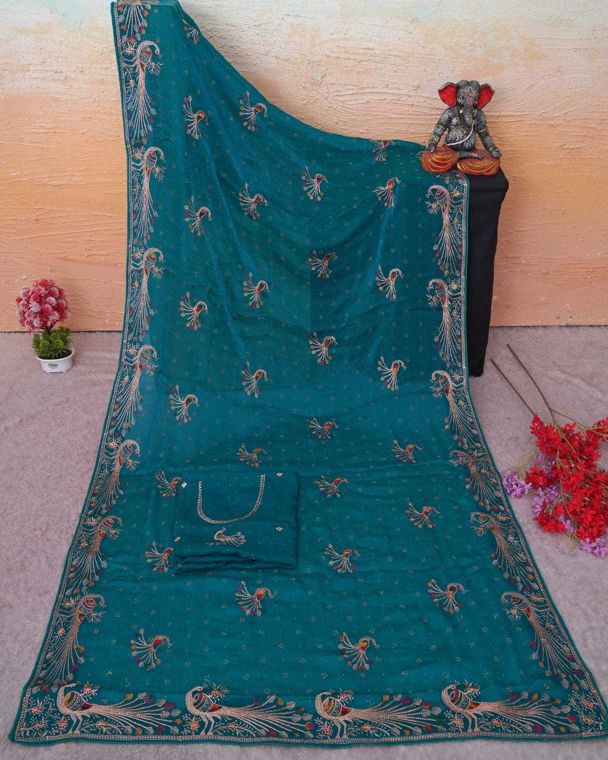 Chiffon Designer Saree in Brown