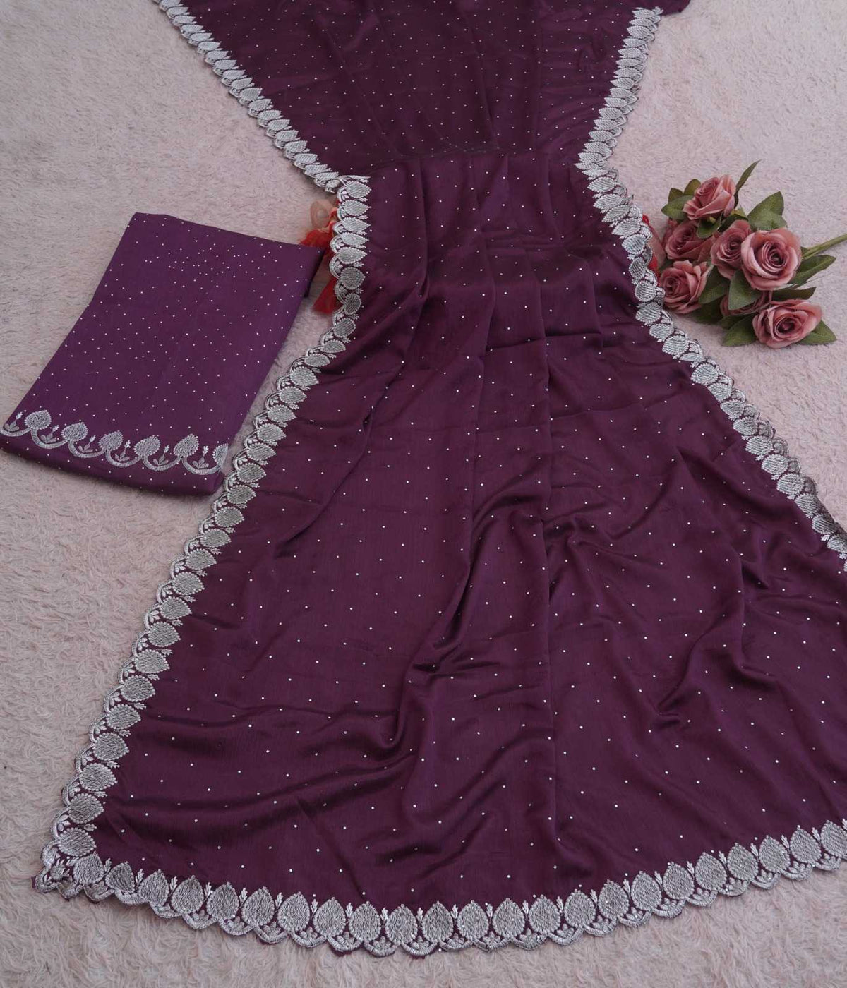 Chinon Designer Saree in Wine