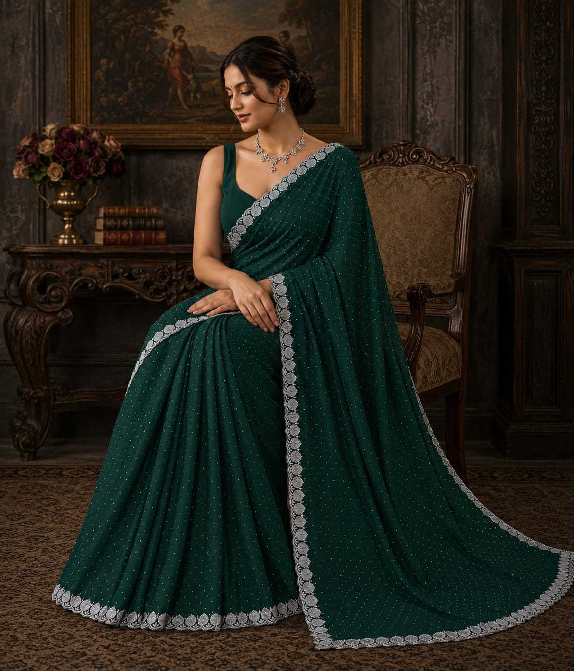 Chinon Designer Saree in Wine