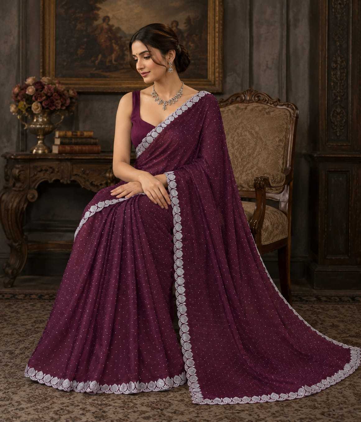 Chinon Designer Saree in Wine