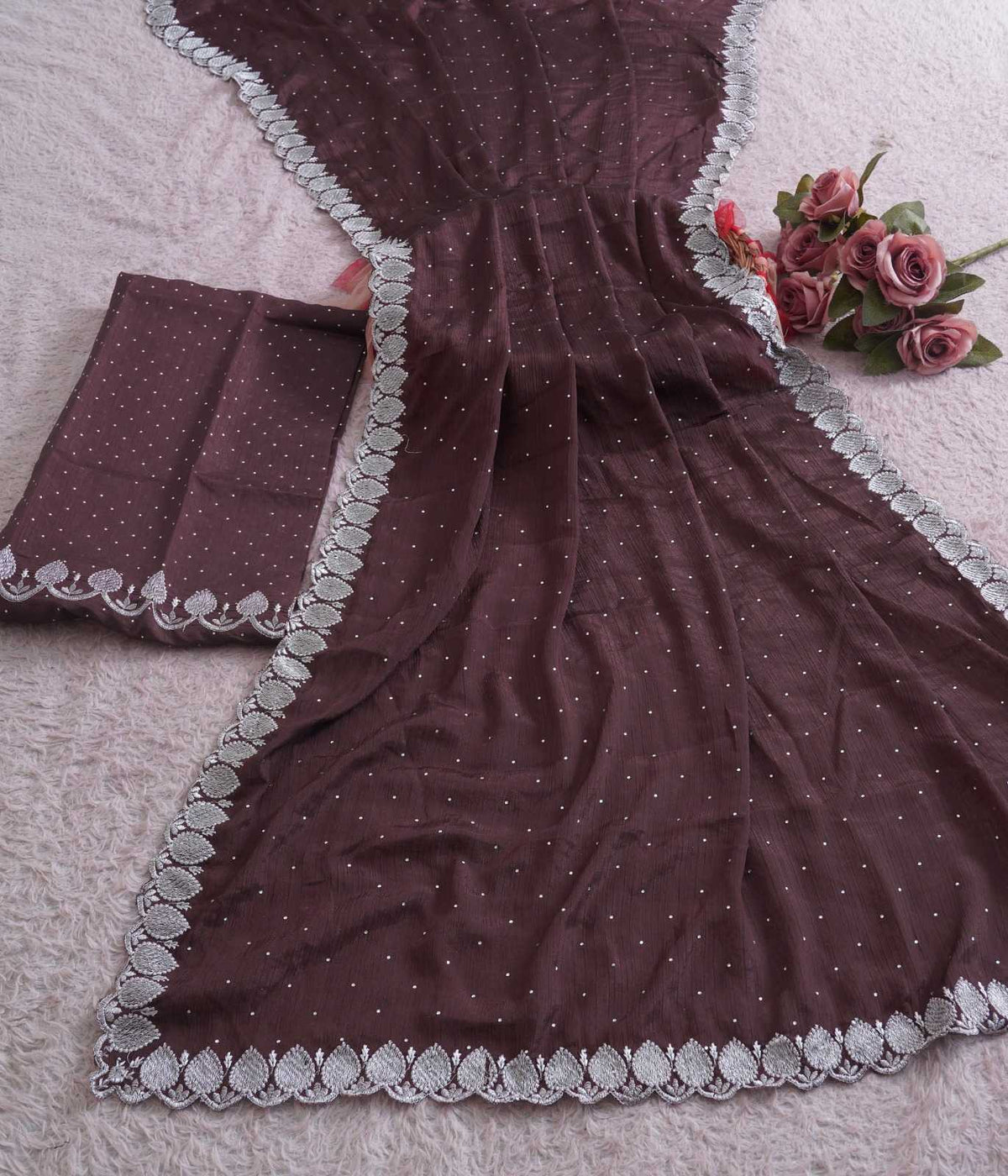 Chinon Designer Saree in Wine