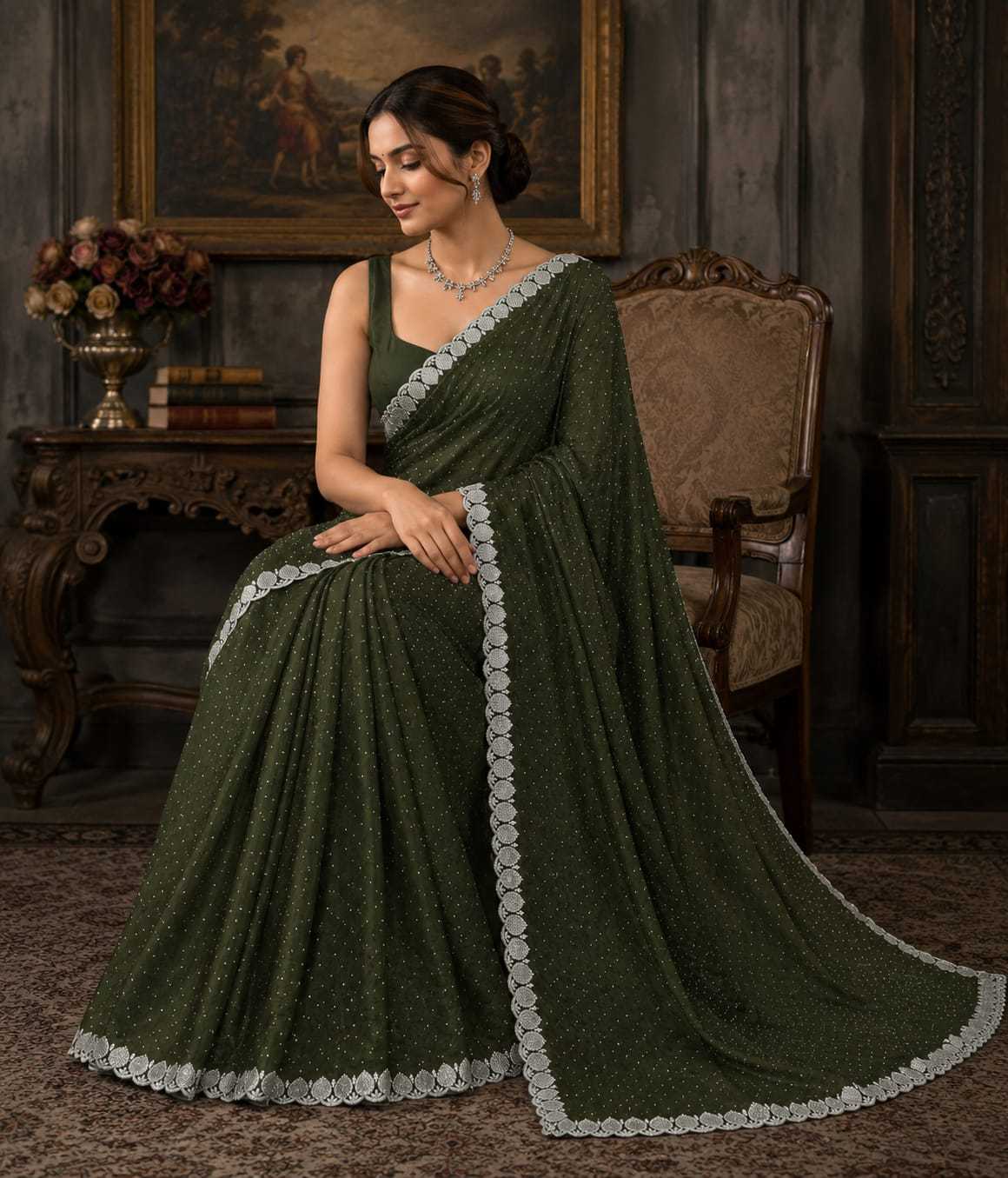 Chinon Designer Saree in Wine