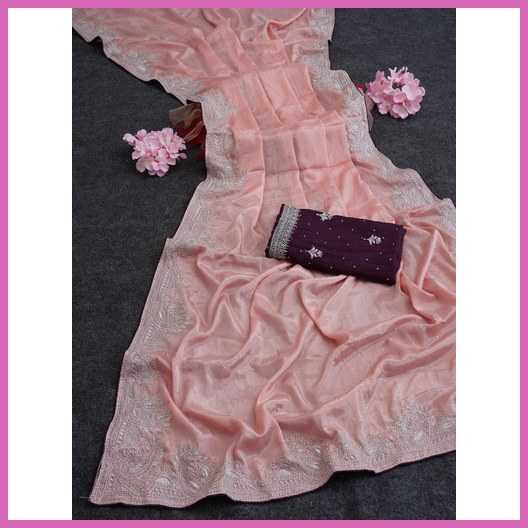 Chinon Designer Saree in Light Pink