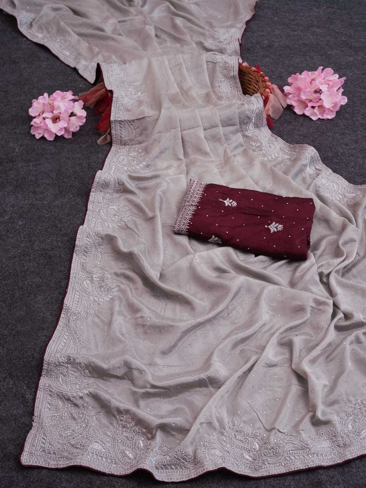 Chinon Designer Saree in Light Pink