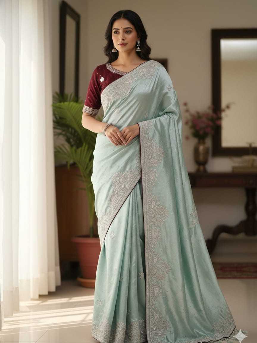 Chinon Designer Saree in Light Pink